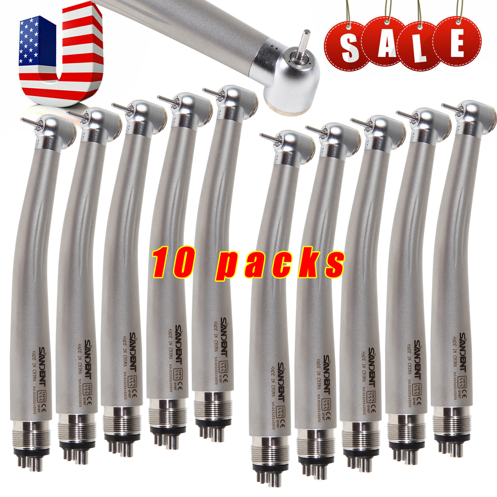10* SANDENT Dental High Speed Handpiece push button spray 4Hole Midwest fit NSK