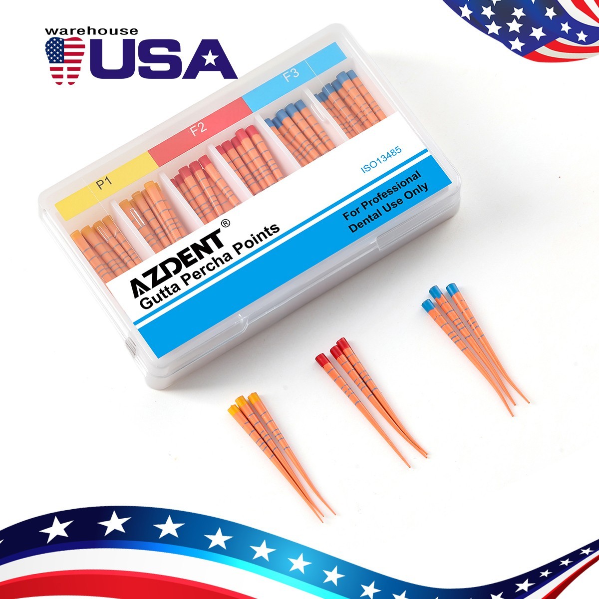 60pcs AZDENT Dental Endodontic Gutta Percha Points with Scale F1.F2.F3