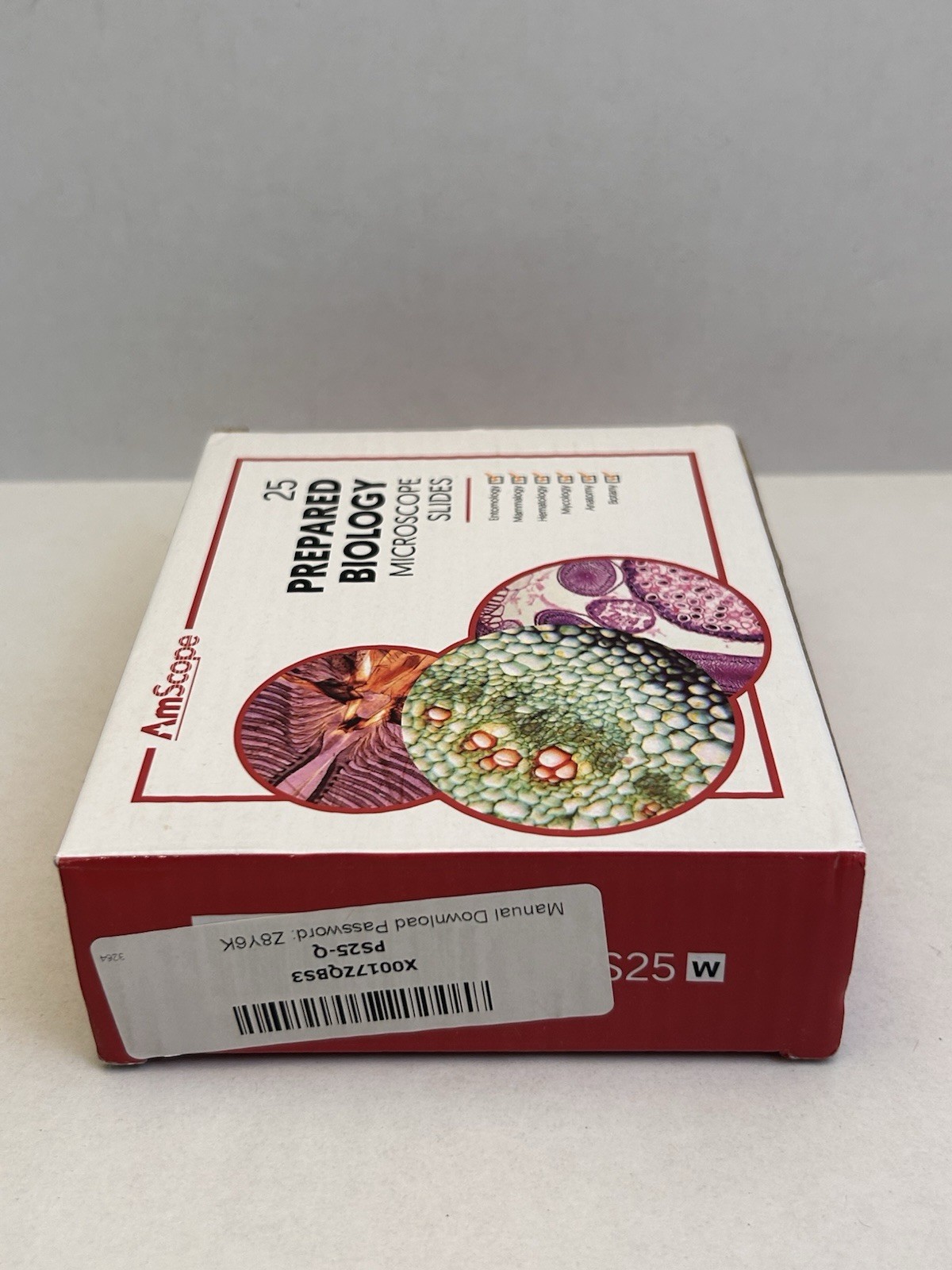 AmScope PS25W 25 Prepared Microscope Slides Glass with Wooden Box Homeschool