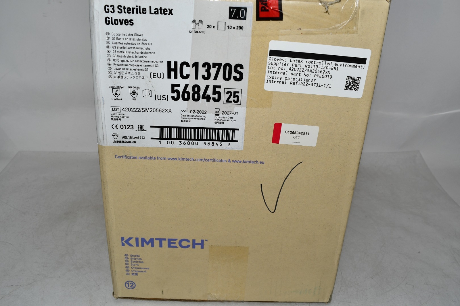 NEW Kimberly Clark 56845 Kimtech Pure G3 Gloves Latex, Case of 200 Pairs, Size 7