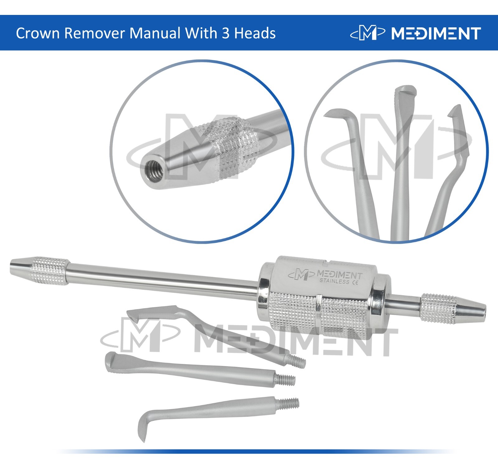Crown Remover Manual With 3 Tips Bridge Removal Restoration Dental Instrument CE