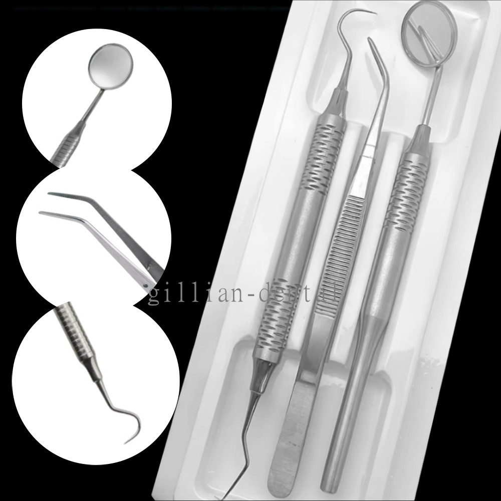 Basic Examination Dental Kit Set of 3 Hygiene Kit Mirror Explorer Tweezer Clean