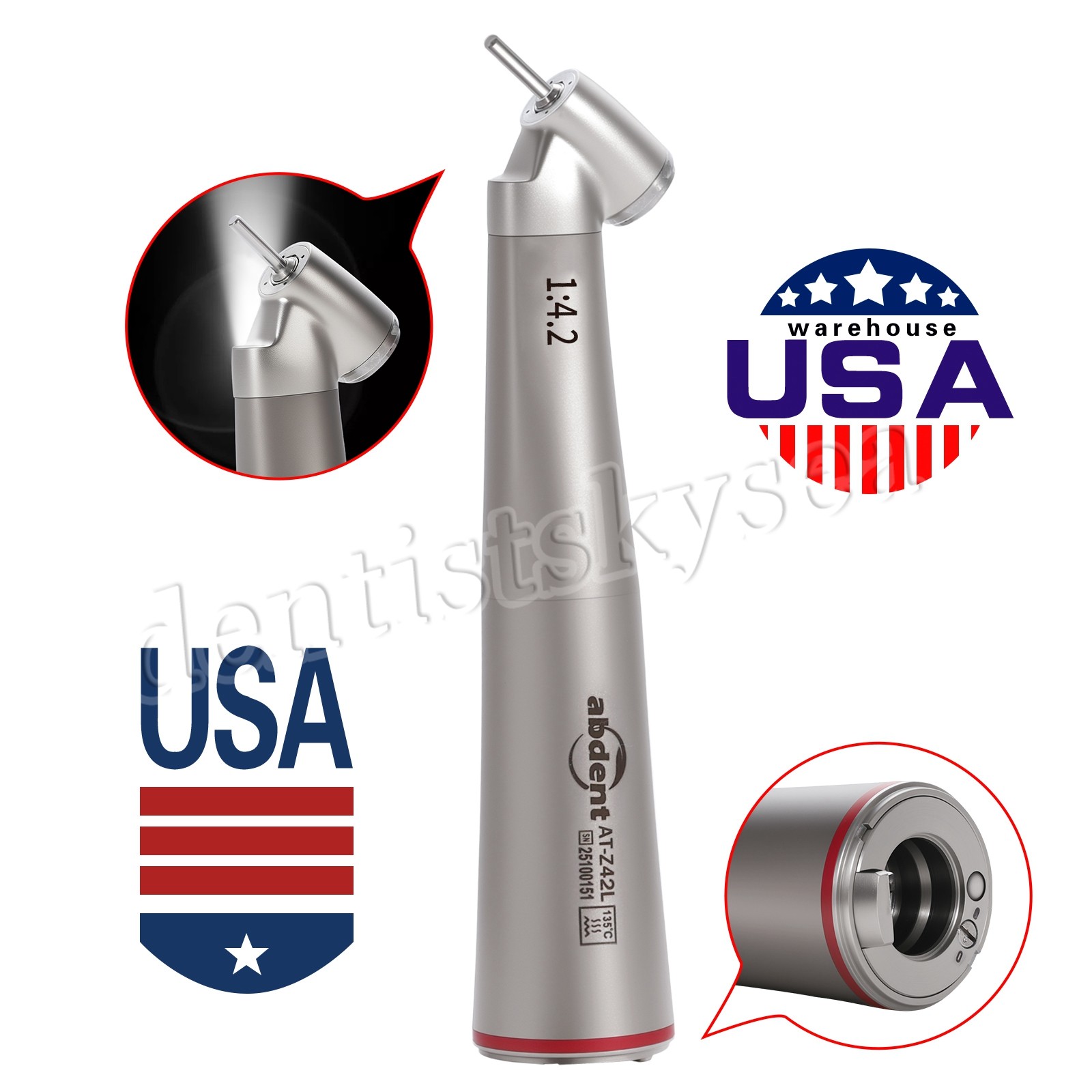 abdent 45° Angle Head Contra Angle LED Optic 1:4.2 Handpiece Inner Water Spray