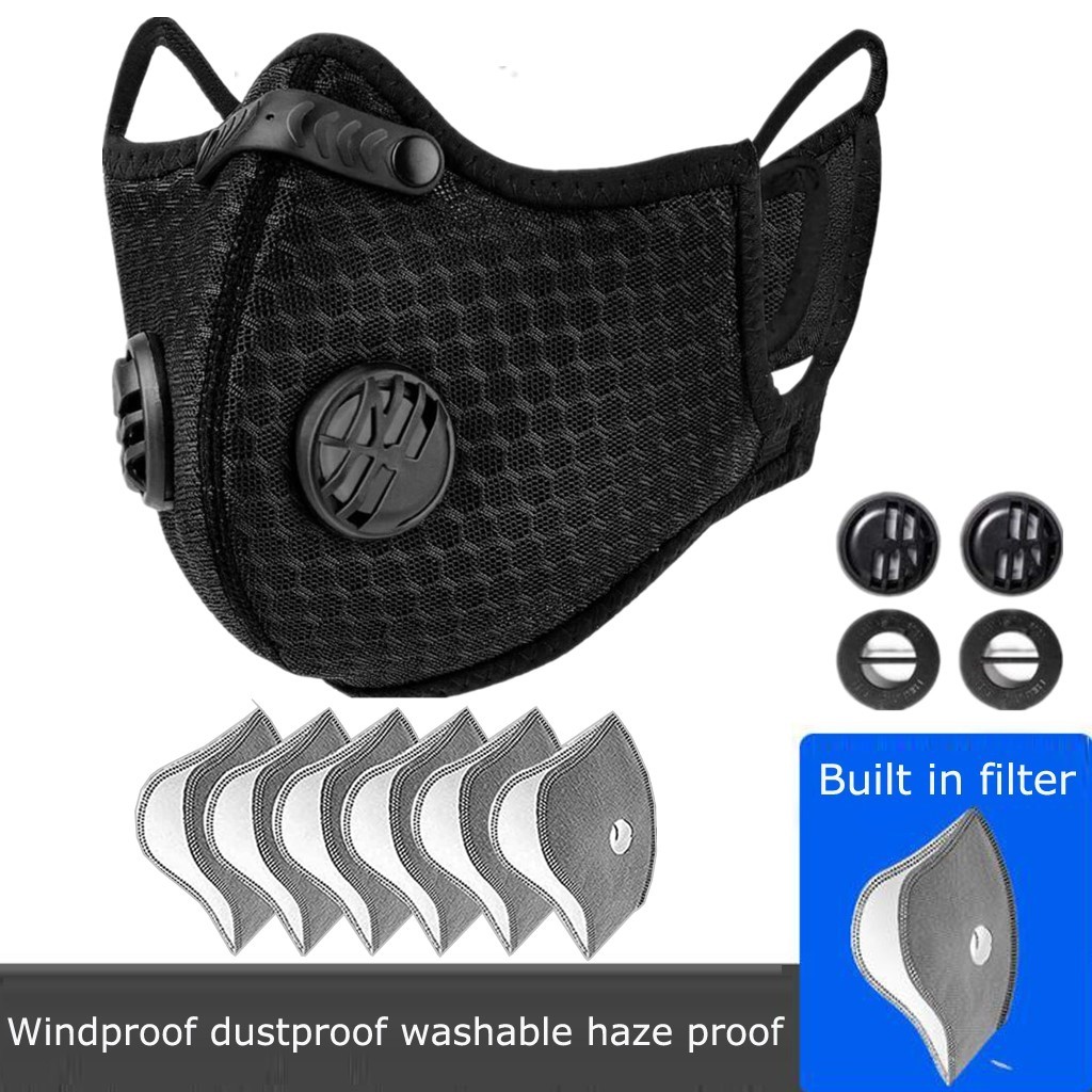 Reusable Bike Sports Worksite Half Face Cover Mask Respirator with Filter Valves