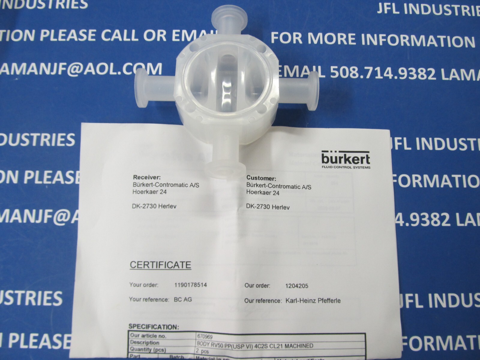 GE Healthcare/Cytiva/Burkert Valve Body, RV 3W/4P, 10MM, Poly Pro 44-5501-12 New