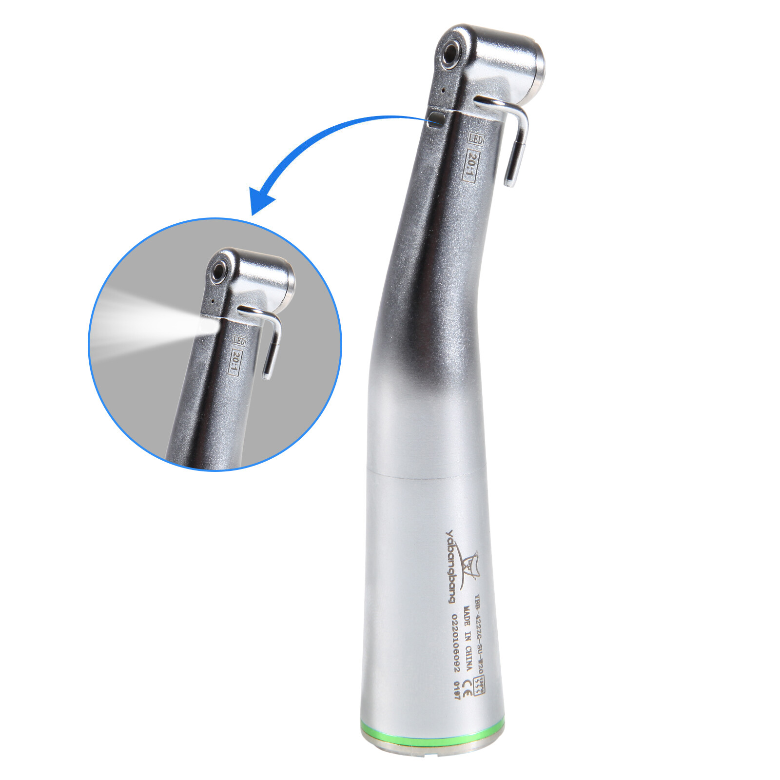 NSK Style Dental Implant 20:1 Reduction Contra Angle Fiber Optic LED Handpiece