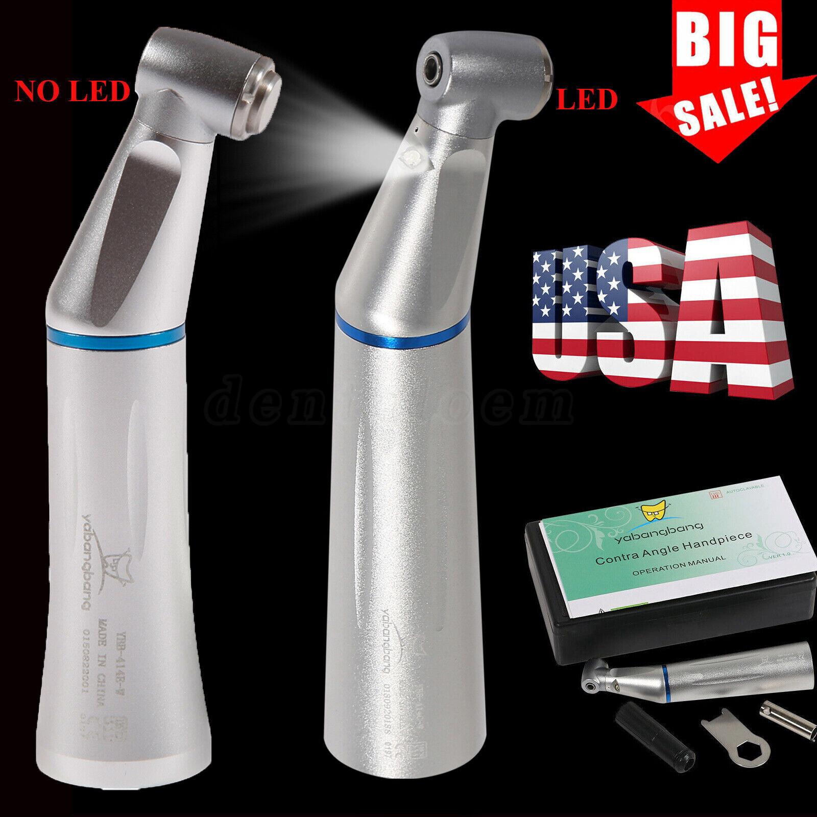 NSK Style Dental (LED E-generator) Inner Spray Contra Angle Handpiece E-type 1:1