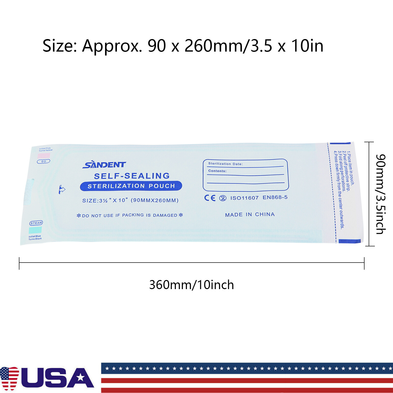 1000 Self-Sealing Sterilization Pouch, 3.5″ x 10″, Paper/Blue Film (5 Boxes)
