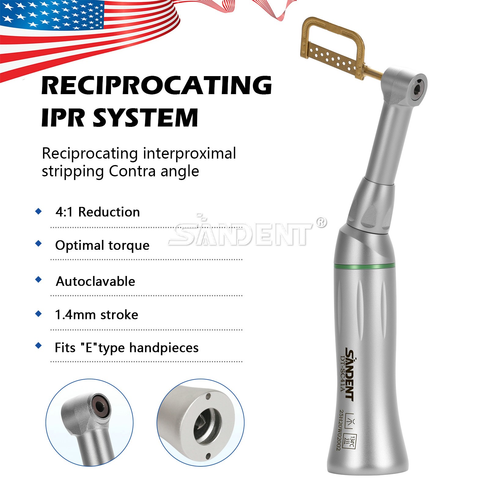 1-5Pcs SANDENT 4:1 Reduction IPR Contra Angle Handpiece Interproximal Stripping