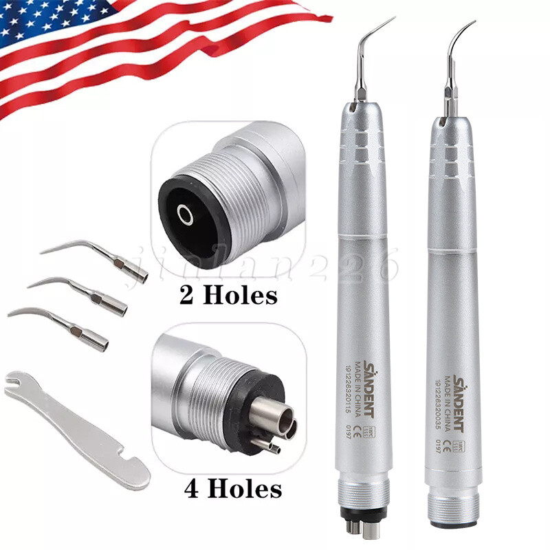 Dental Ultrasonic Scaler 2/4Holes Scaler Handpiece w/ 3 Tips Cleaner Tooth Tool