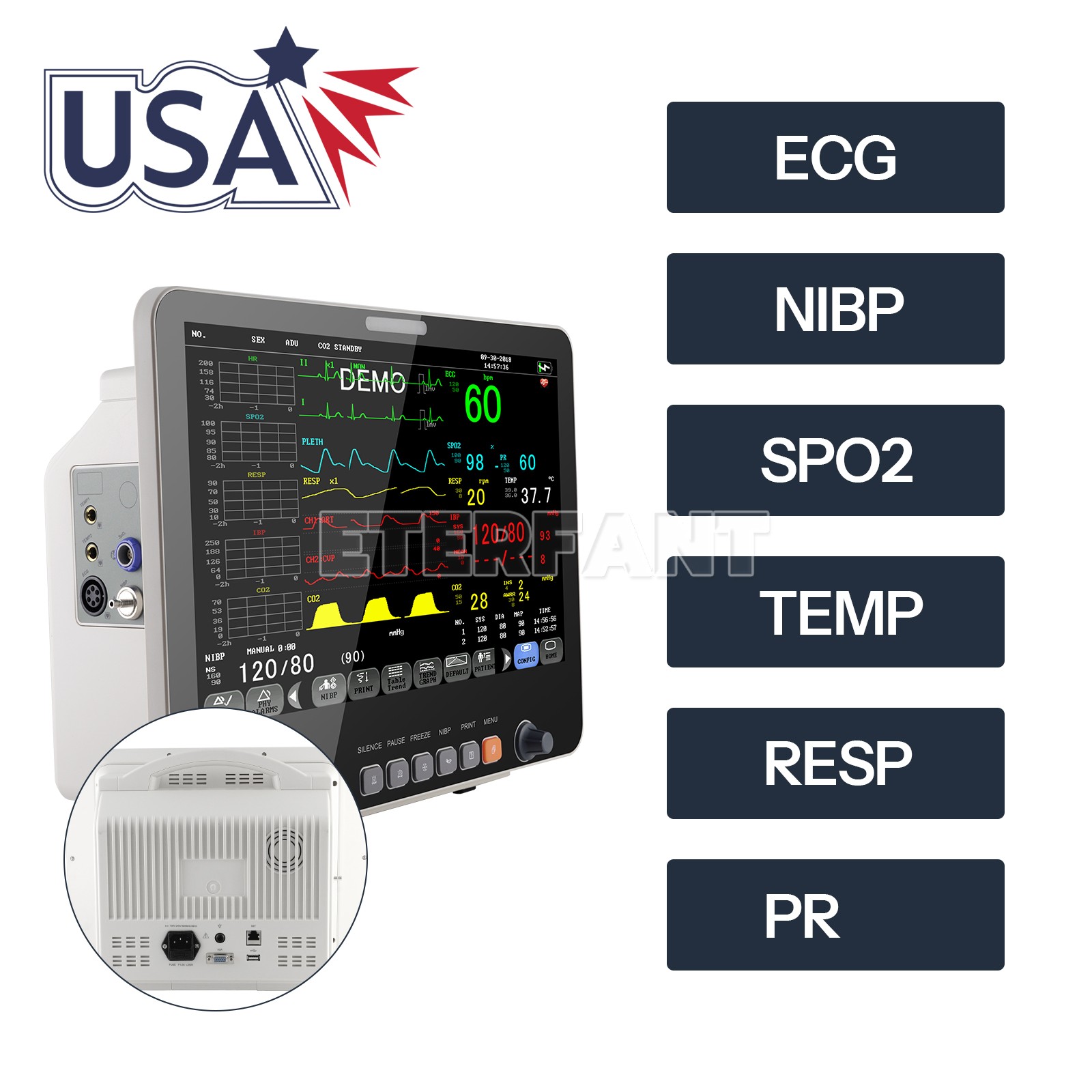 12/8″ Patient Monitor F Hospital CCU ICU Vital Sign TEMP SPO2 PR NIBP/RESP ECG