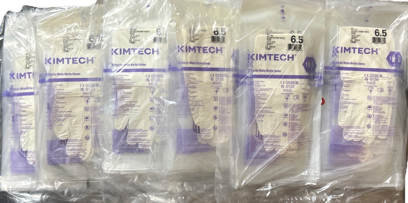 100 Pair Sterile White Nitrile Glove Size 6.5 Kimtech G3 12”, 6 Mil EXP 2029. BC