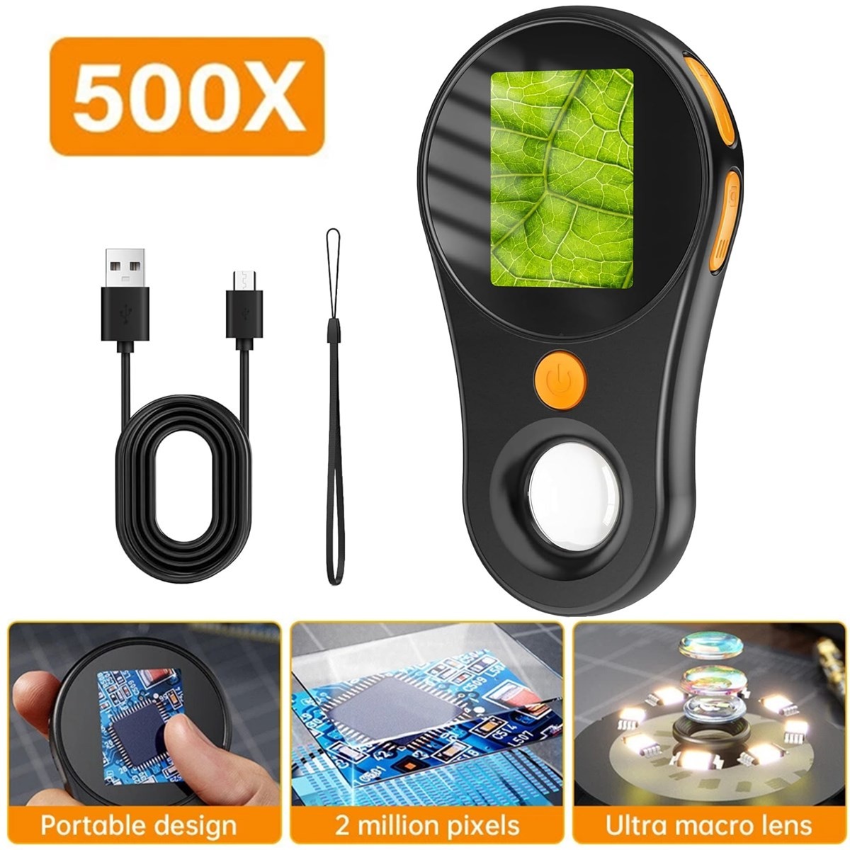 500X Digital Microscope 2 inch Video Coin 1080P Microscope With Magnifying Glass