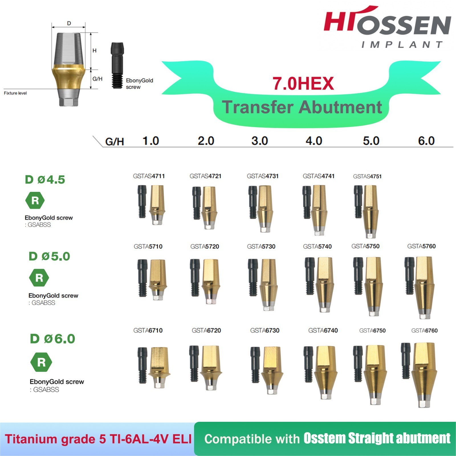 Dental Titanium Straight Abutment Regular fits Osstem Hiossen Regular with Screw
