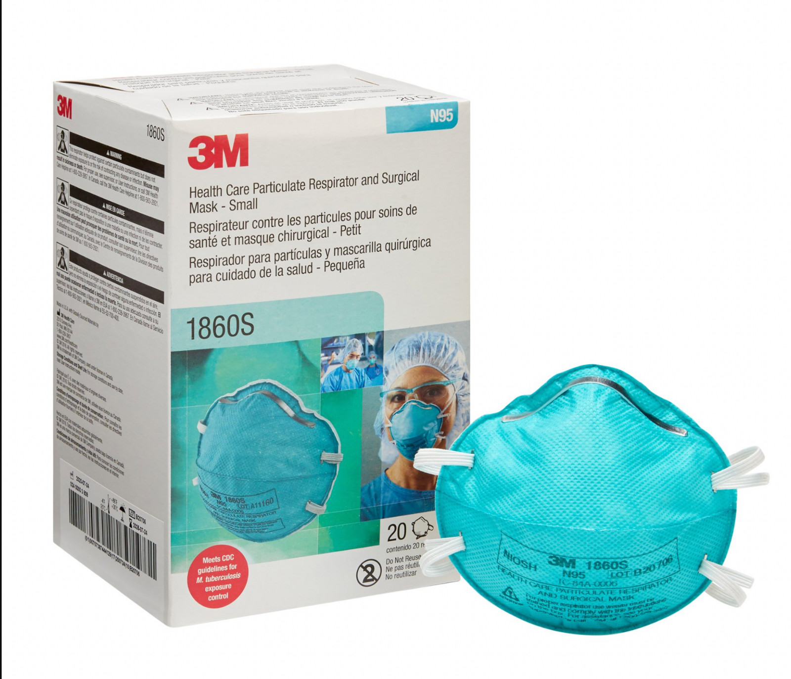 3M 1860S N95 NIOSH SMALL Face Mask Particulate Respirator 20/box EXP 02/2026