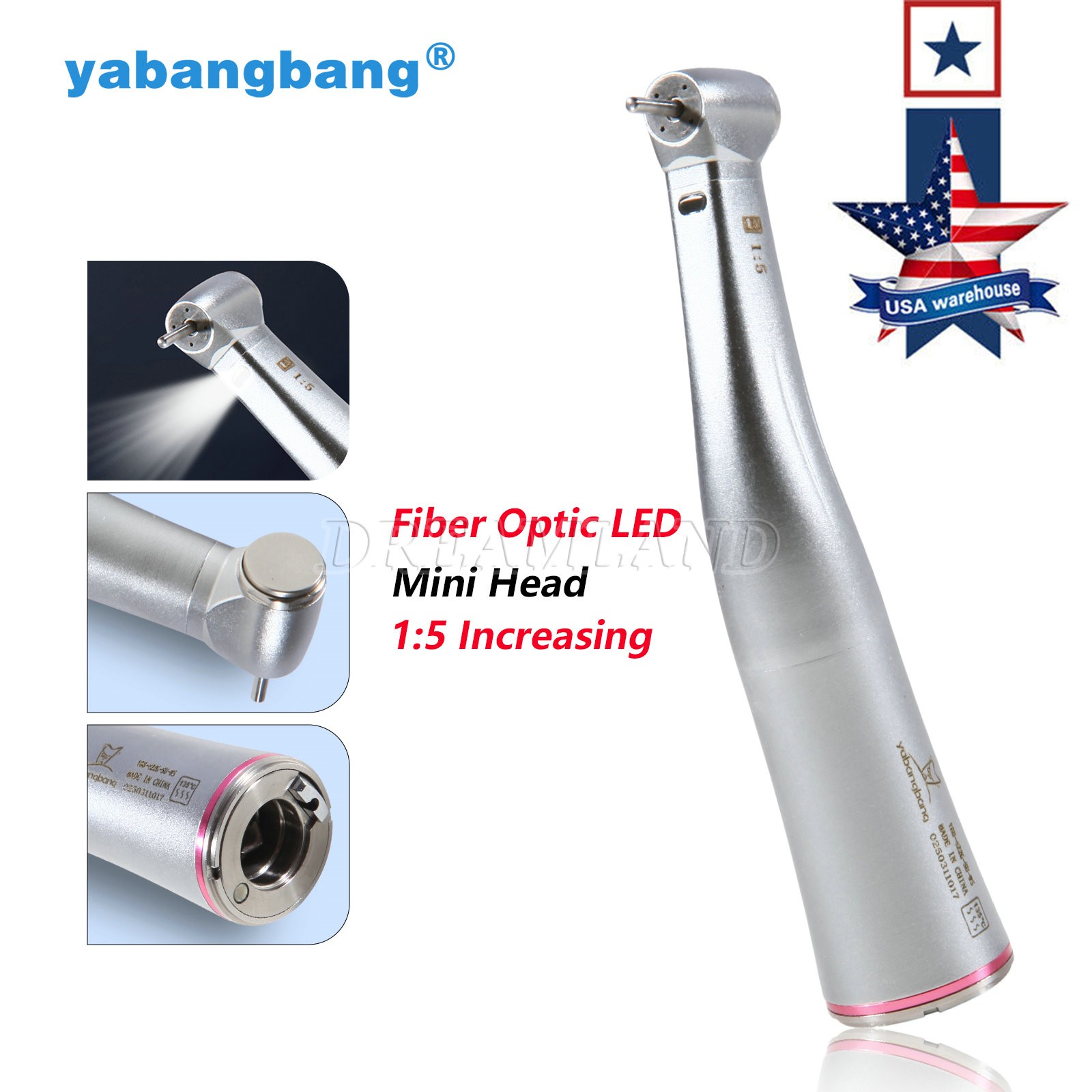 Mini Head Dental 1:5 LED Contra Angle Fiber Optic Handpiece / Cartridge Bearing
