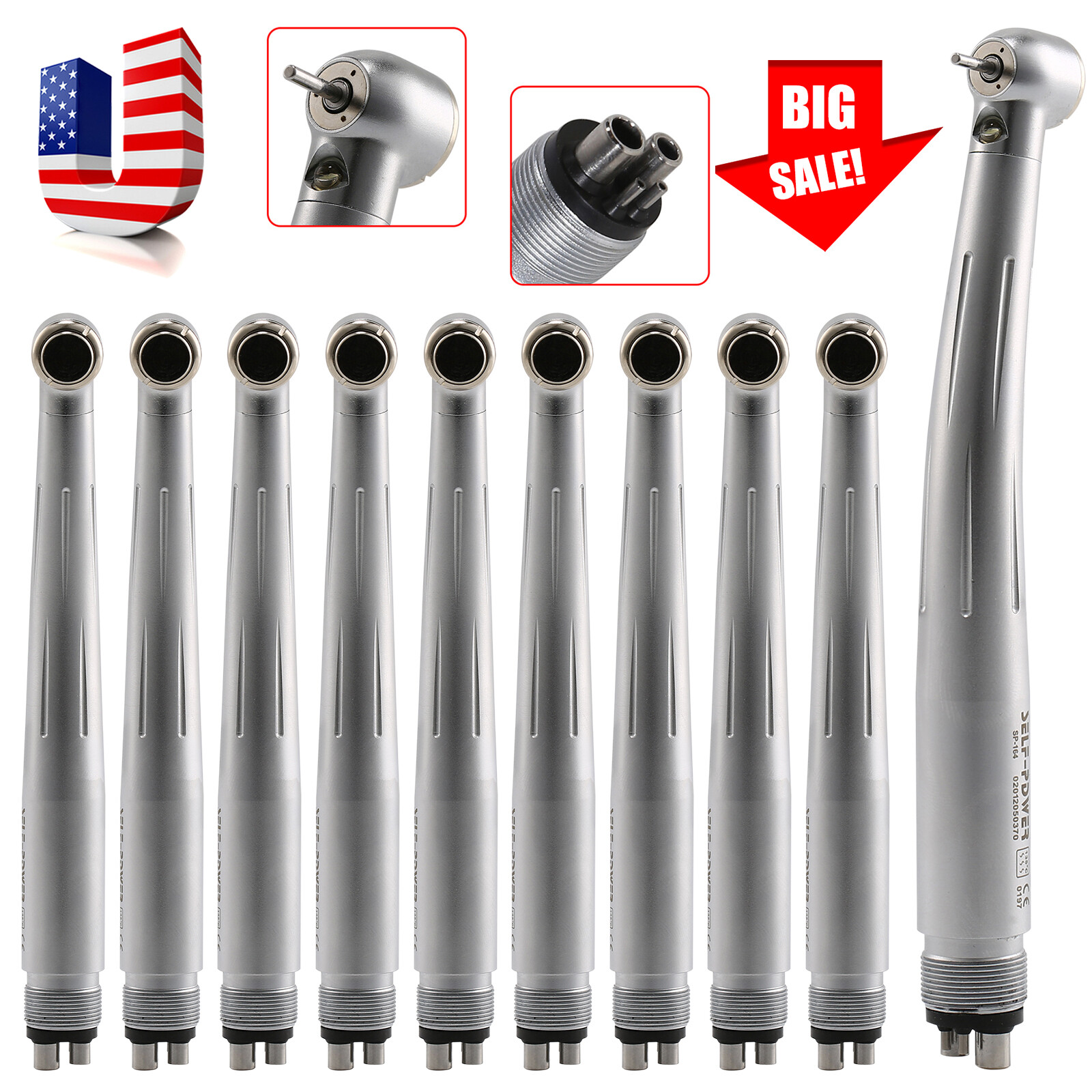 Self-Power Dental LED E-generator High Speed Turbine Handpiece 4Hole /1pc-10pcs