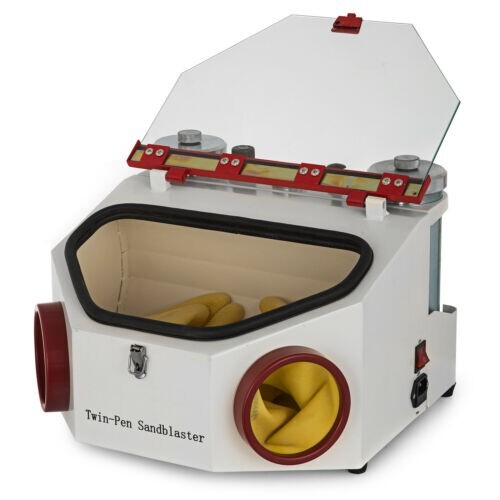 Dental Lab Twin-pen Sandblaster Sandblast Machine with LED Light 2 Metal Tanks
