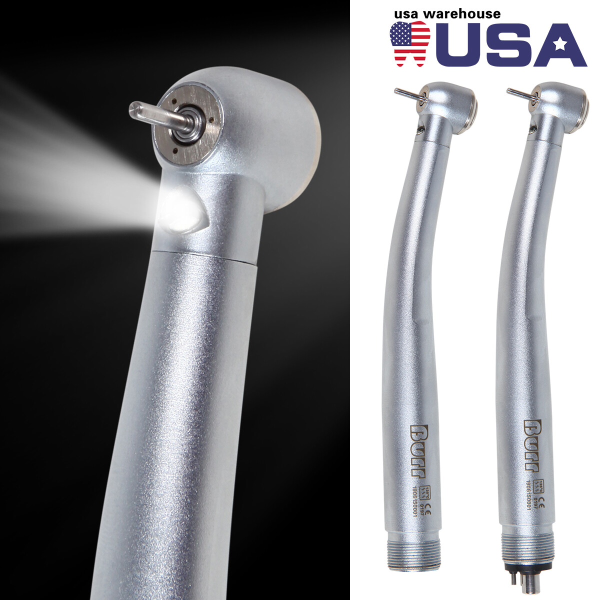 Dental Fiber Optic LED E-generator Handpiece 2/4H /10pcs Tungsten Carbide FG Bur