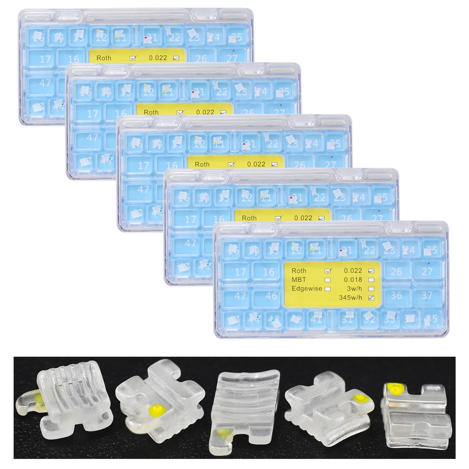 5 Set Dental Orthodontic Ceramic Brackets Braces Aesthetics Sapphire MBT 022 345