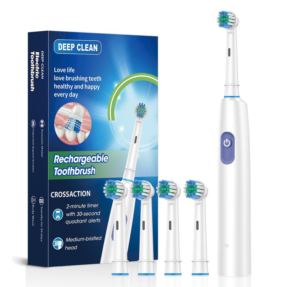 Toothbrush Electric Rechargeable Pro Rotating Brush With 4 Heads Timer Modes USB