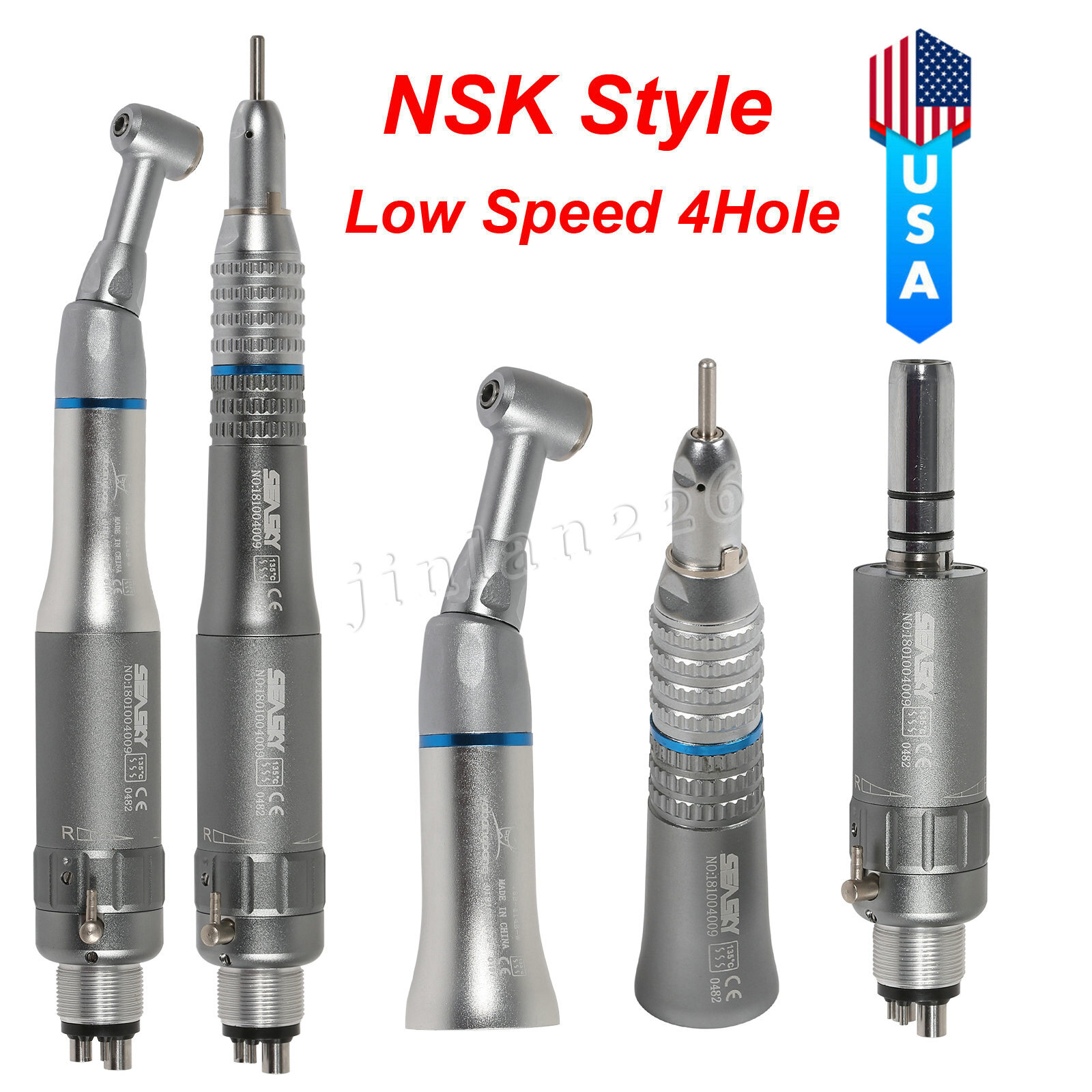 Dental Slow Low Speed Handpiece Contra Angle Straight Air Motor 2/4 Hole USPS
