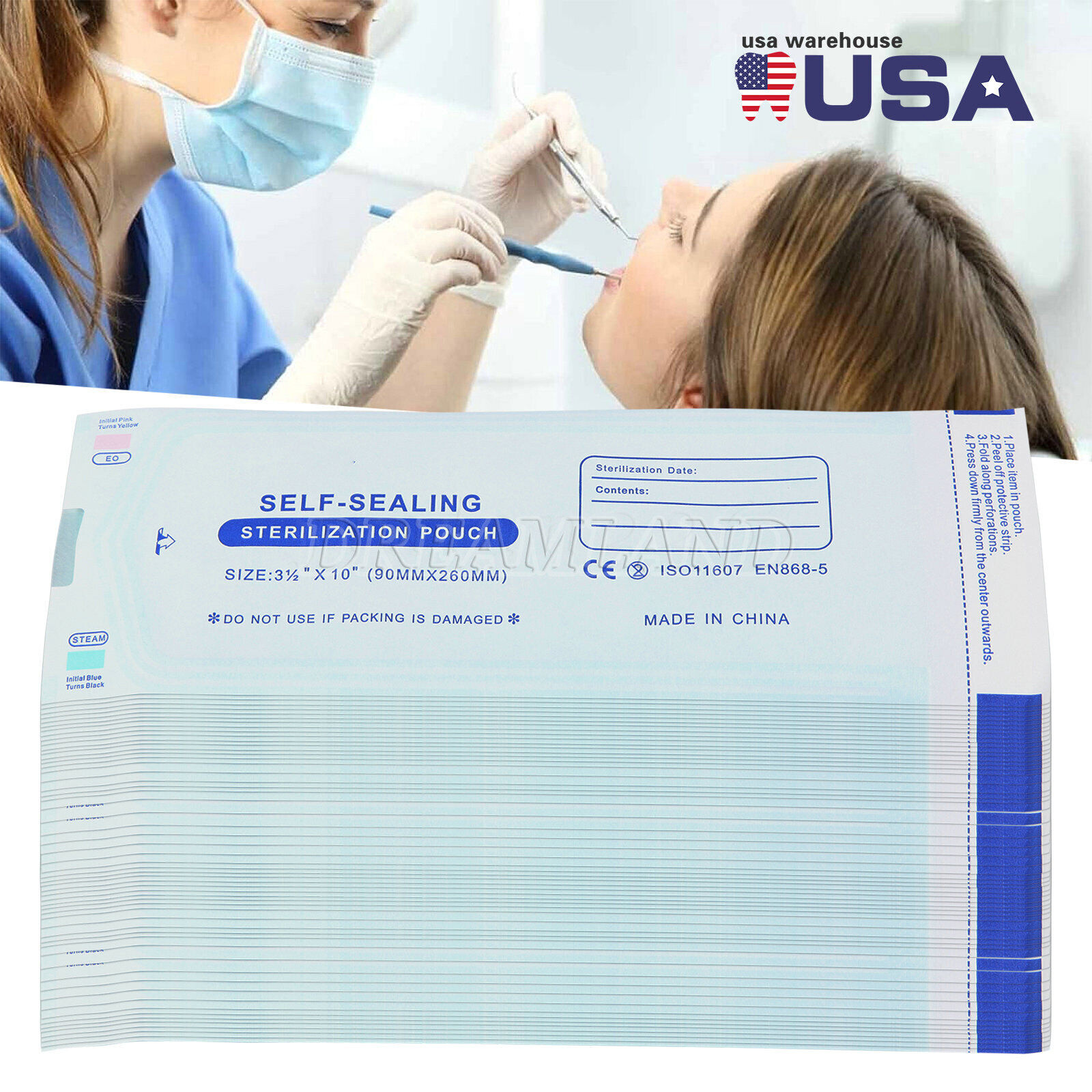 Sterilization Pouches- 3.5 ” x 10 ” Dental Self Seal Pouch Bag 200 Bags