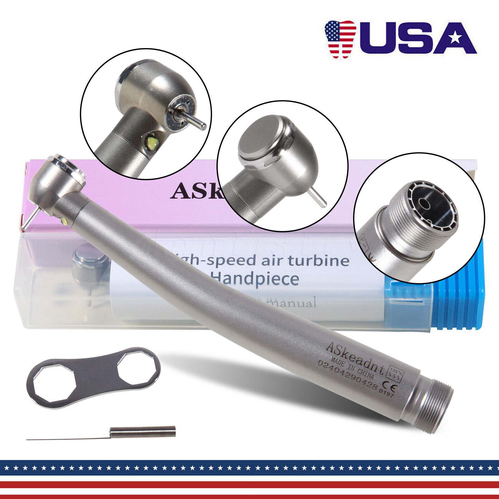 Dental Integrate LED E-generator High Speed Handpiece Stainless Body Push 2 Hole
