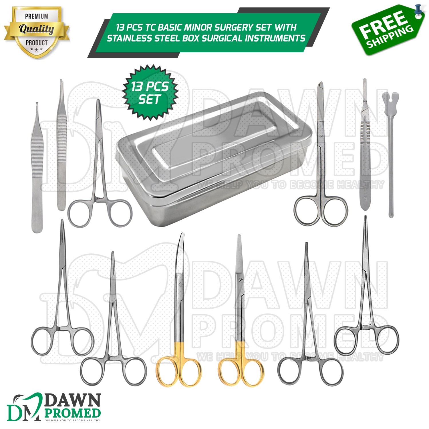 13 Pcs TC Basic Minor Surgery Set W/Stainless Steel Box Surgical Inst German Gr