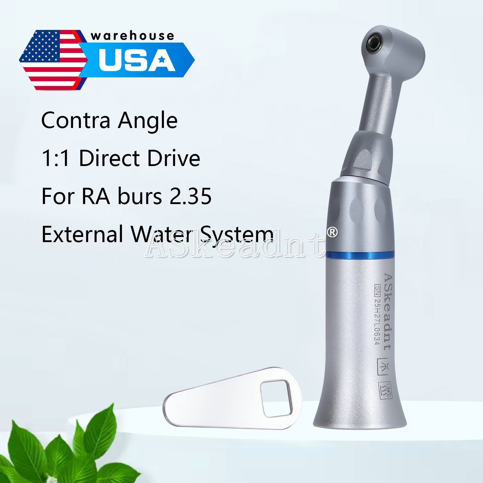 ASkeadnt Dental Low Speed Contra Angle Handpiece Push Button 1:1 E-type Attach