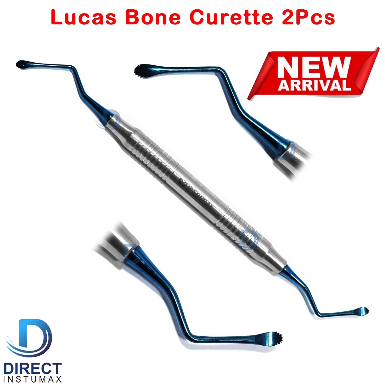 Dental Lucas Bone Curettes Set of 2 Surgical Curettes Titanium Blue Coated