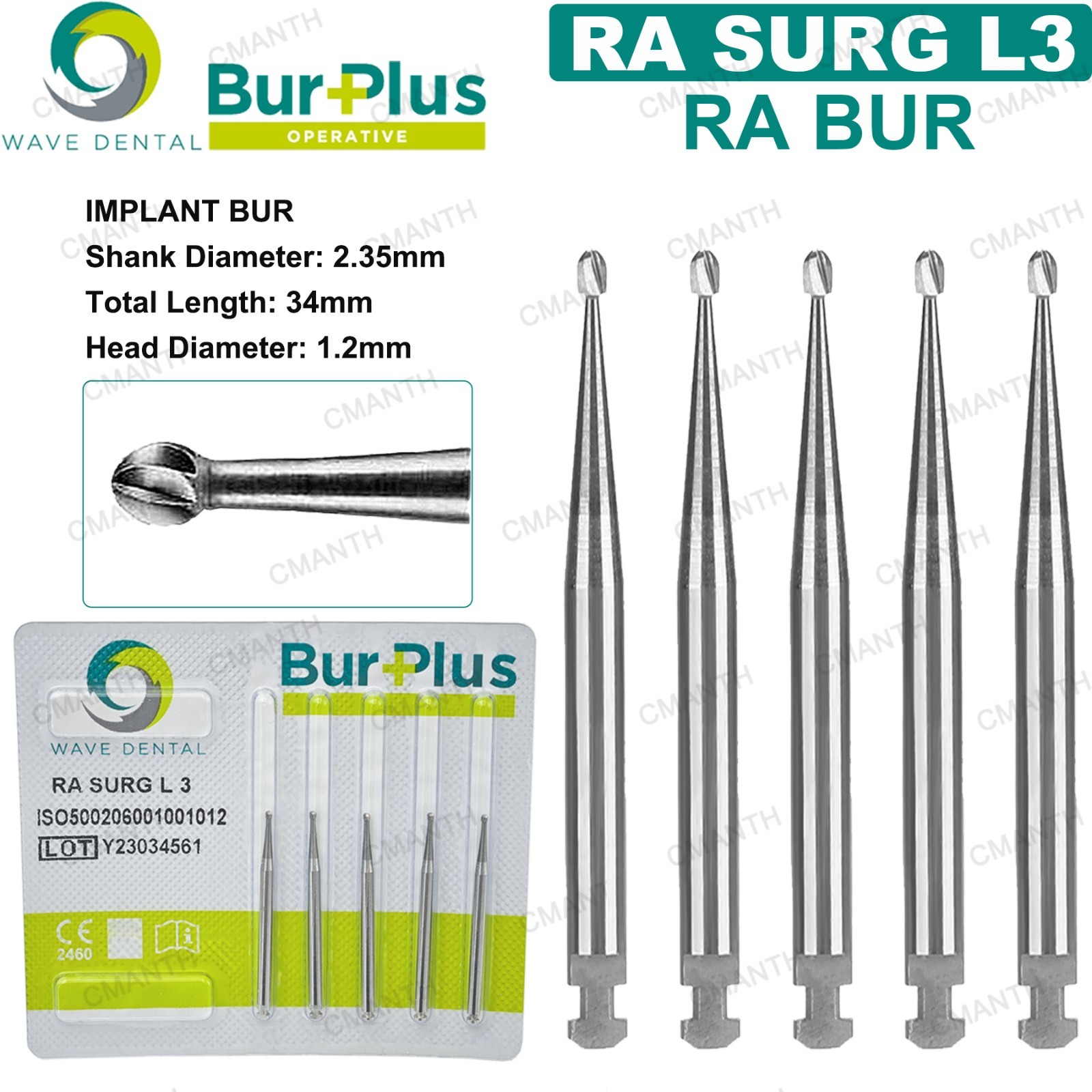 Wave Dental Carbide Burs Implant Bur Latch RA 2.35mm For Slow Speed Contra Angle