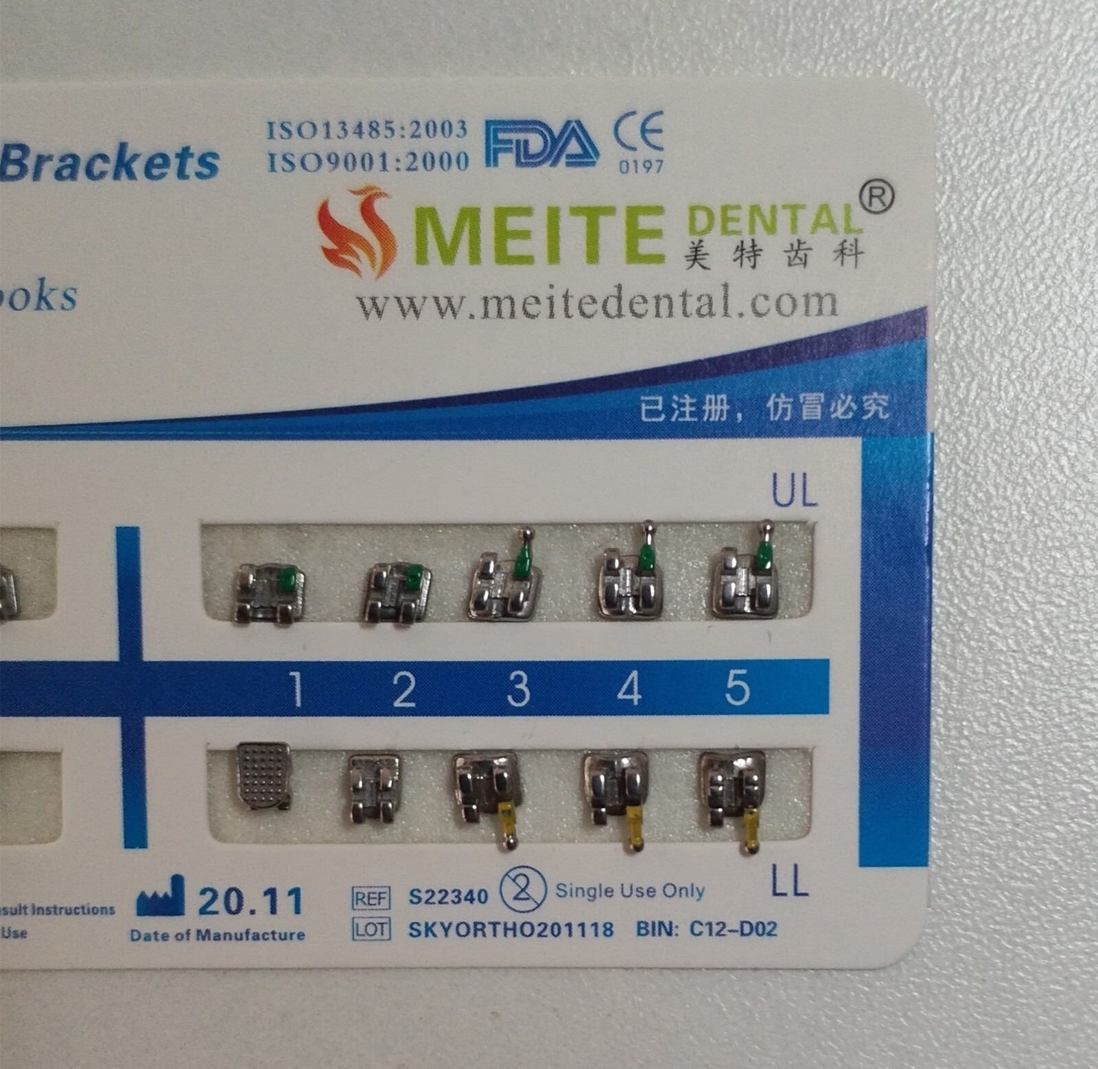 10Sets Dental Ortho Metal Brackets Mini Roth/MBT 022/018 345 hooks Mesh Base