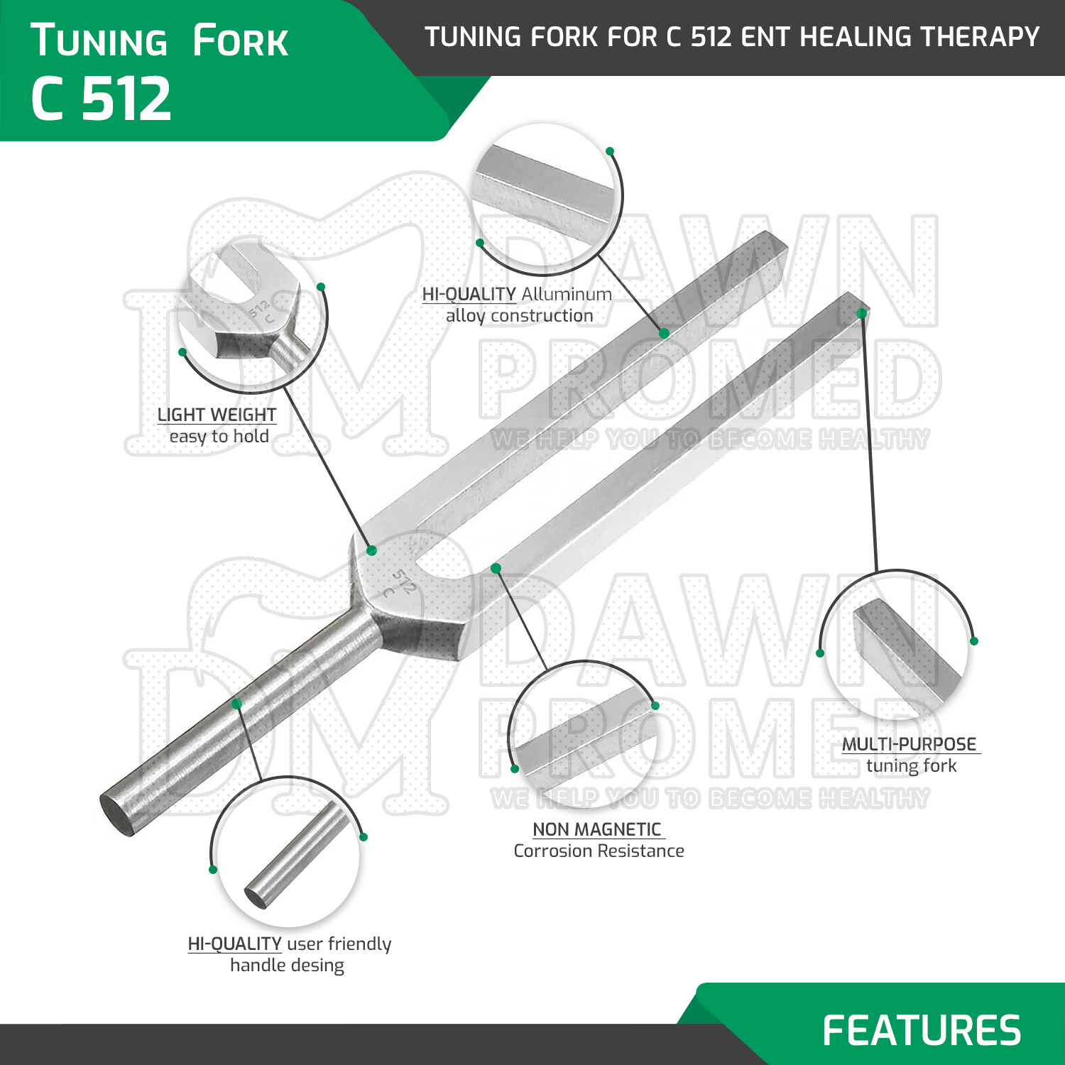 Tuning Fork Set of 5 for Healing Therapy Medical Surgical Diagnostic Instruments