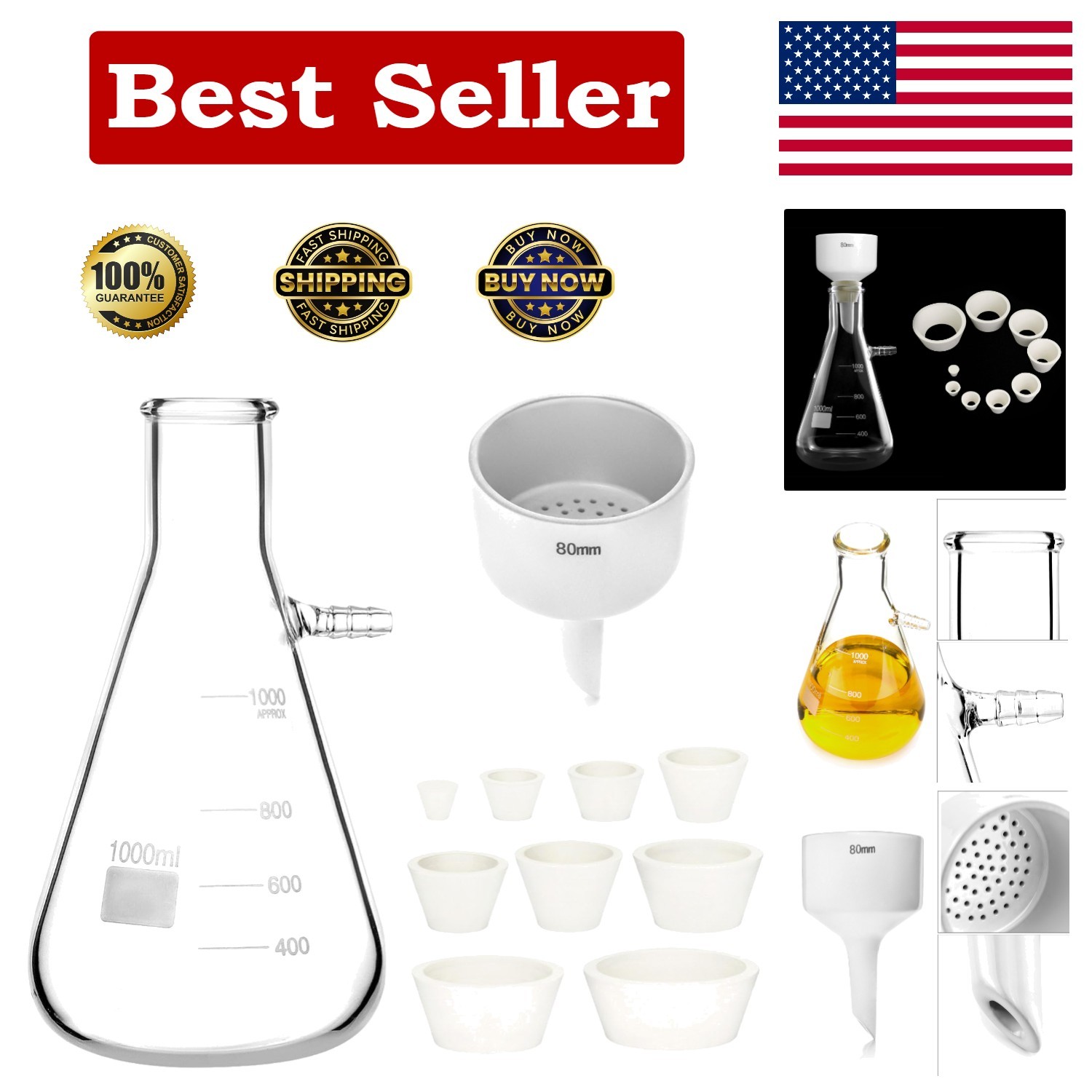 1000ML Borosilicate Buchner Funnel Kit with 80mm Funnel – High Temp Resistant