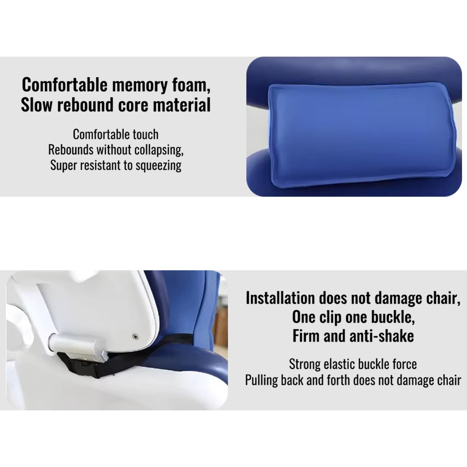 Memory Foam Dental Headrest and Lumbar Cushion Pillow for Dental Chair Dark Blue