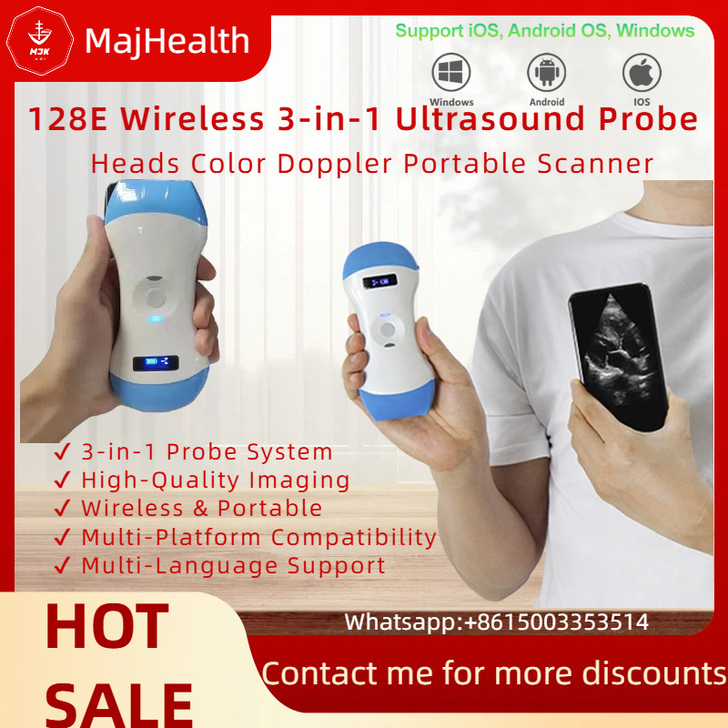 128E Wireless 3-in-1 Ultrasound Probe – Portable, Dual Head, Color Doppler Scann