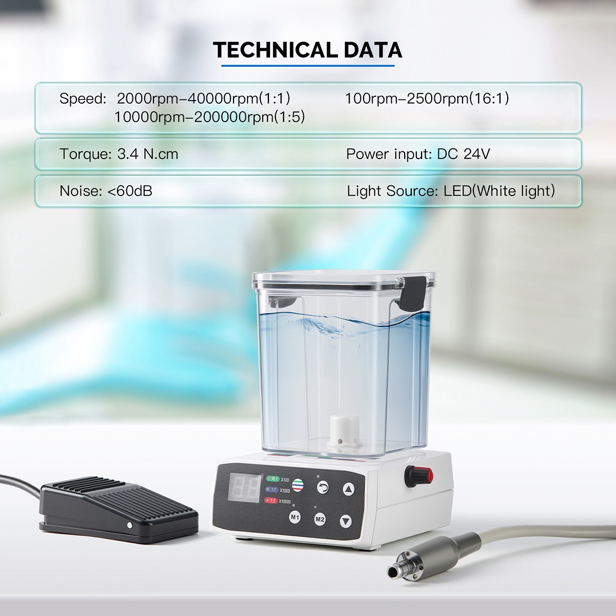 Dental LED Electric Motor W/ Water Supply Fit 16:1/1:5/1:1 Handpiece ISO-E type