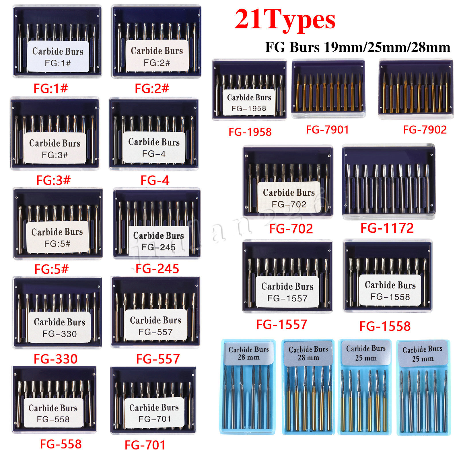 Dental Surgical/Regular 25mm/19mm Carbide Burs Friction Grip FG Pear Round Drill