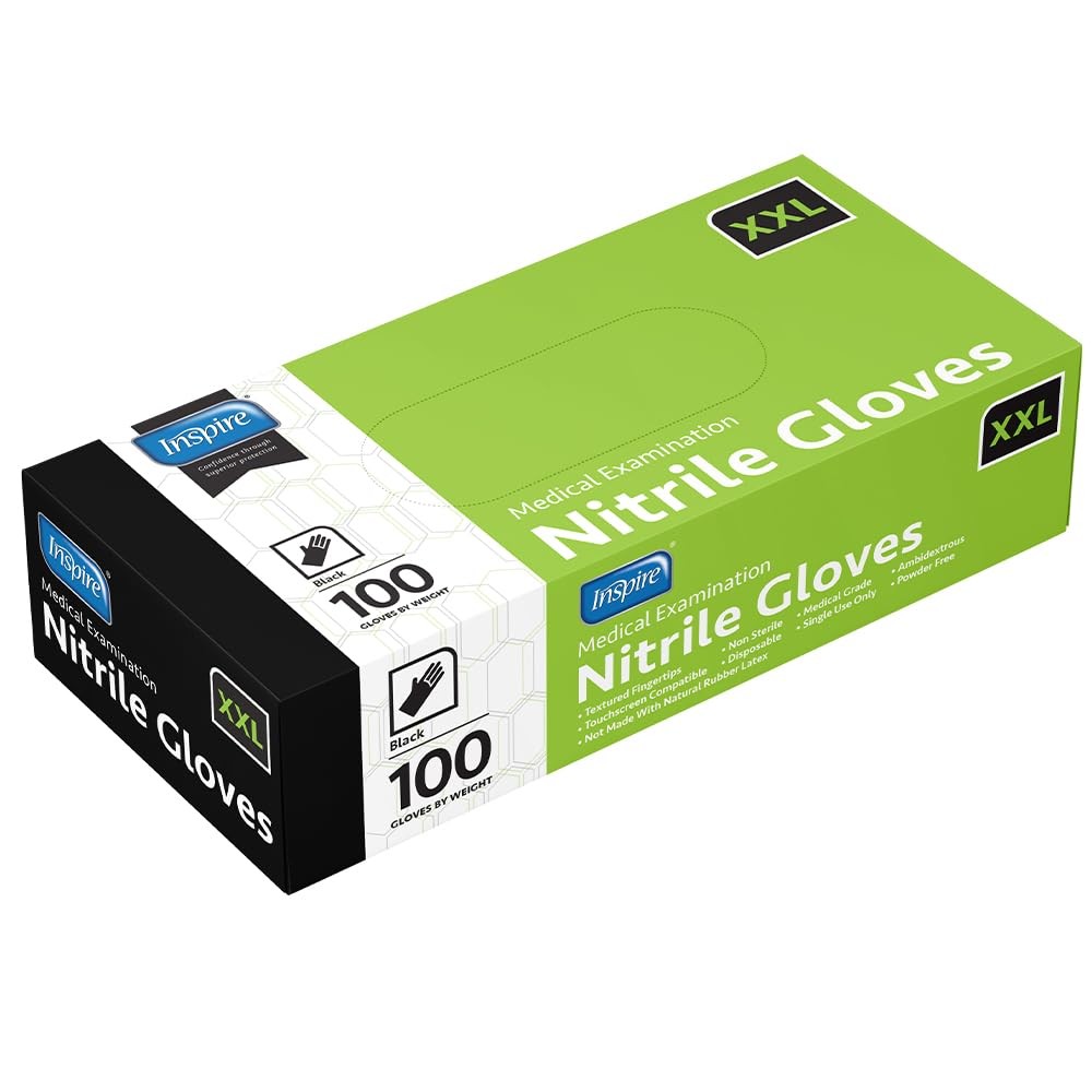 Inspire Black Nitrile Disposable Gloves | 4.5 Nitrile Disposable Safety Medic…