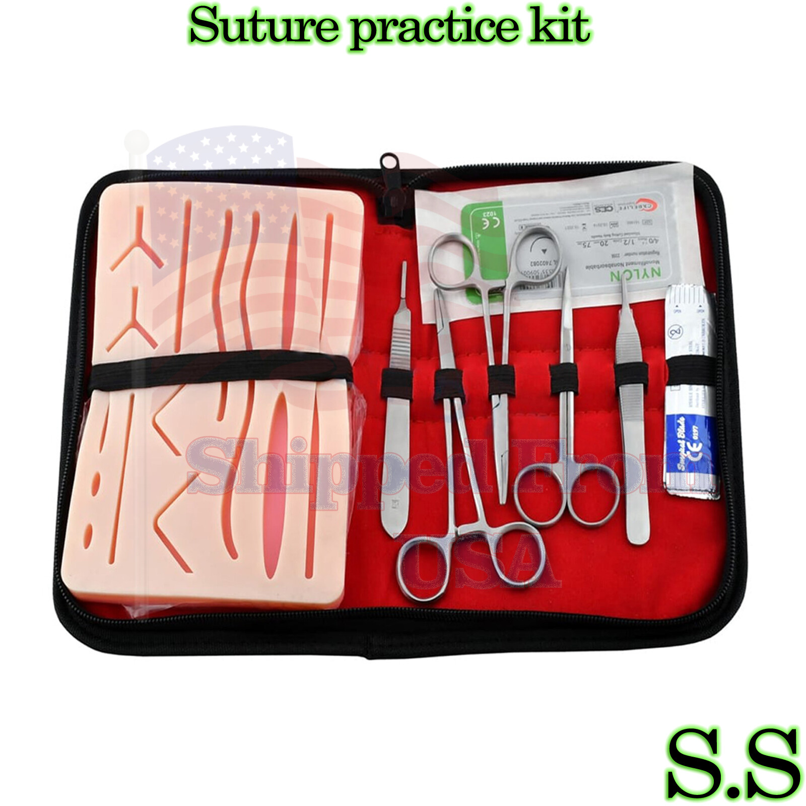19 Pcs Suture Practice Kit Complete Suture Training With Silicone Pad DS-1348