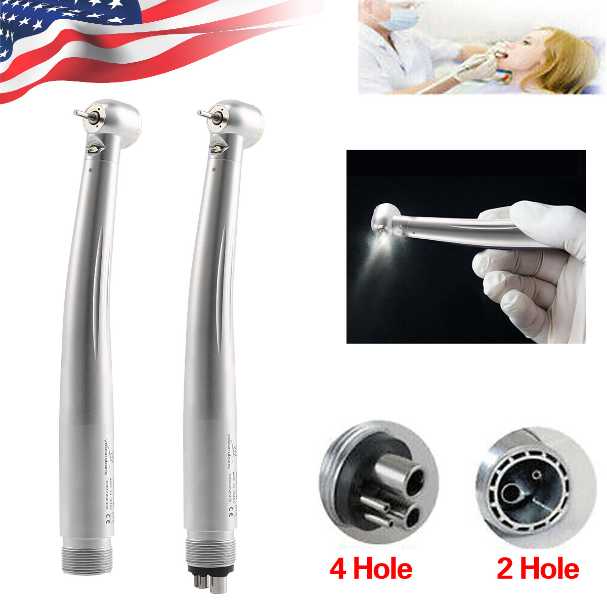 Dental LED E-generator Fiber Optic High Speed Handpiece 2Holes 4-Holes FDA