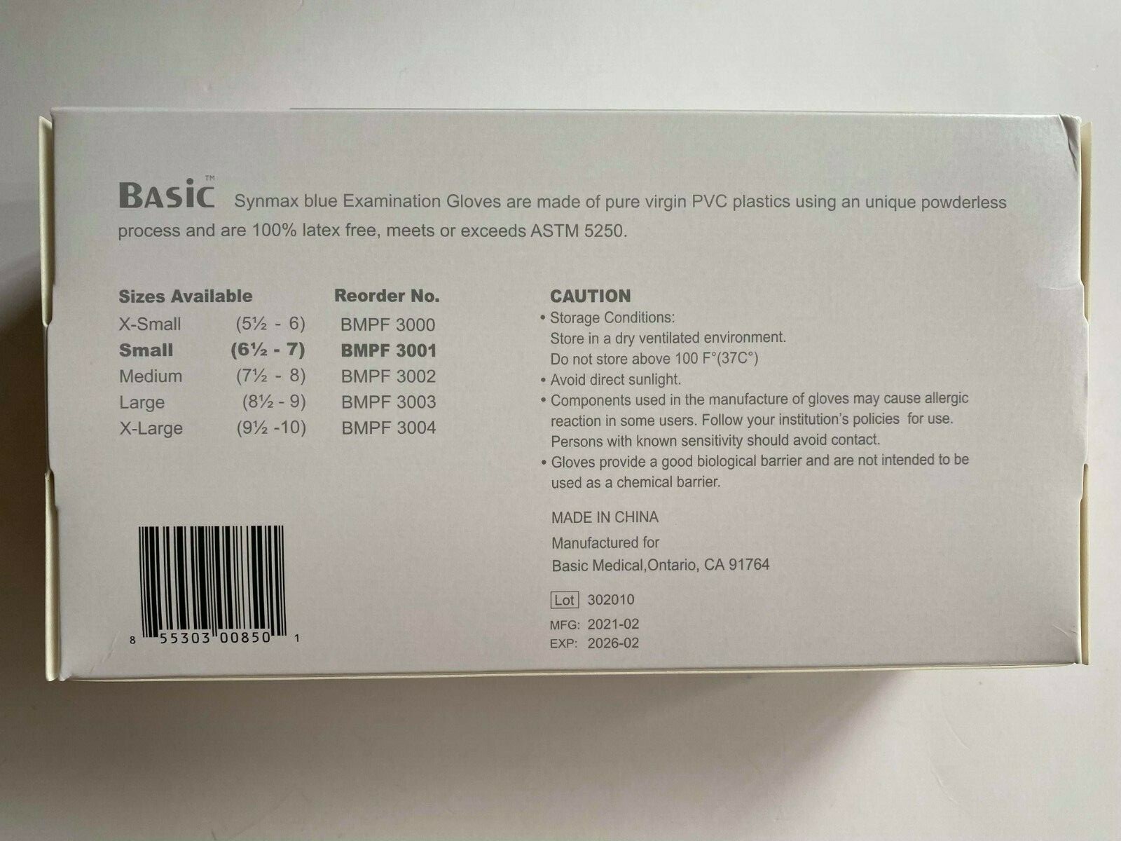 ( LOT OF 2 ) Basic Vinyl Synmax Exam Gloves ( 100 gloves each ) SMALL BMPF3001