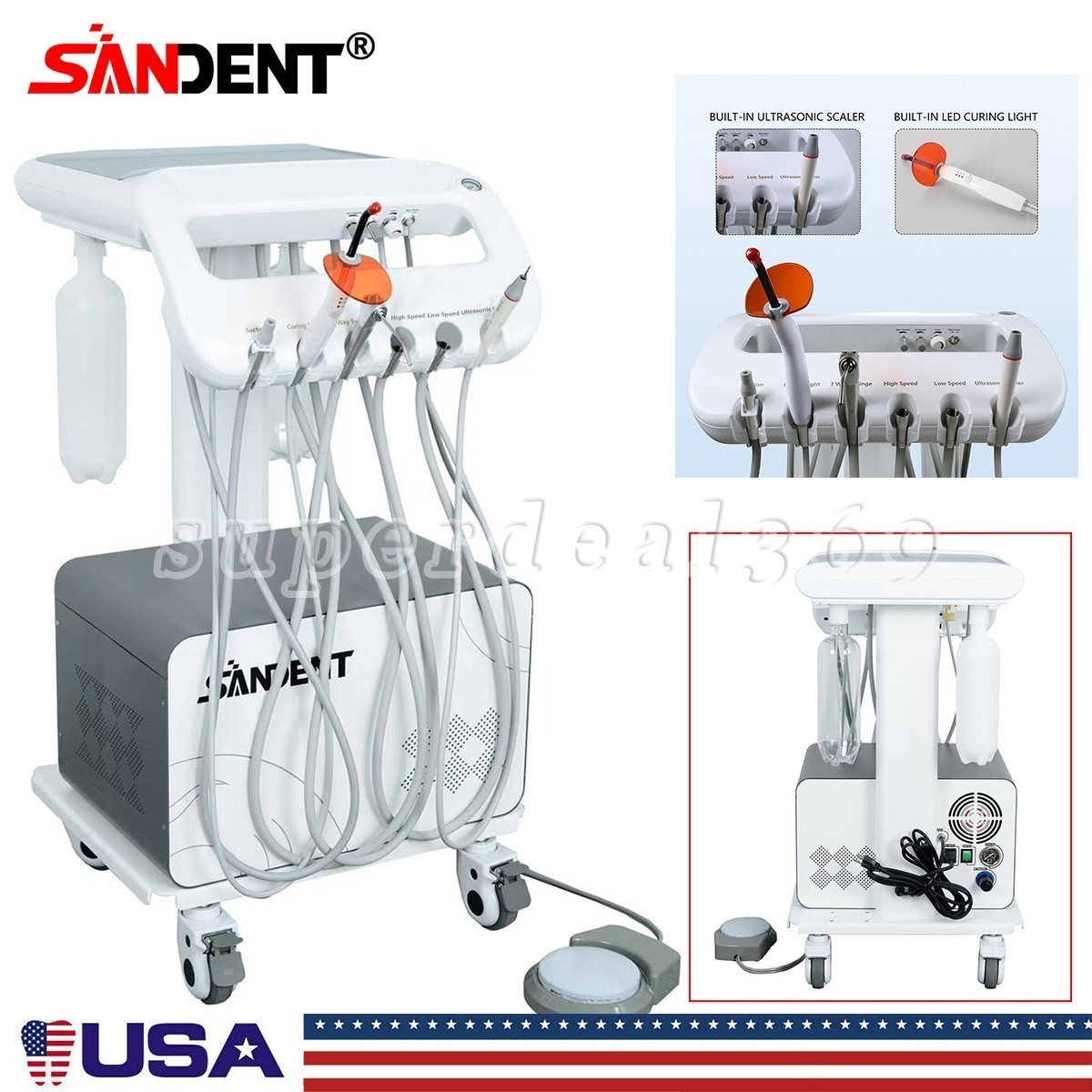 Dental Mobile Delivery Unit Cart w/ Air Compressor Suction /Implant Motor System