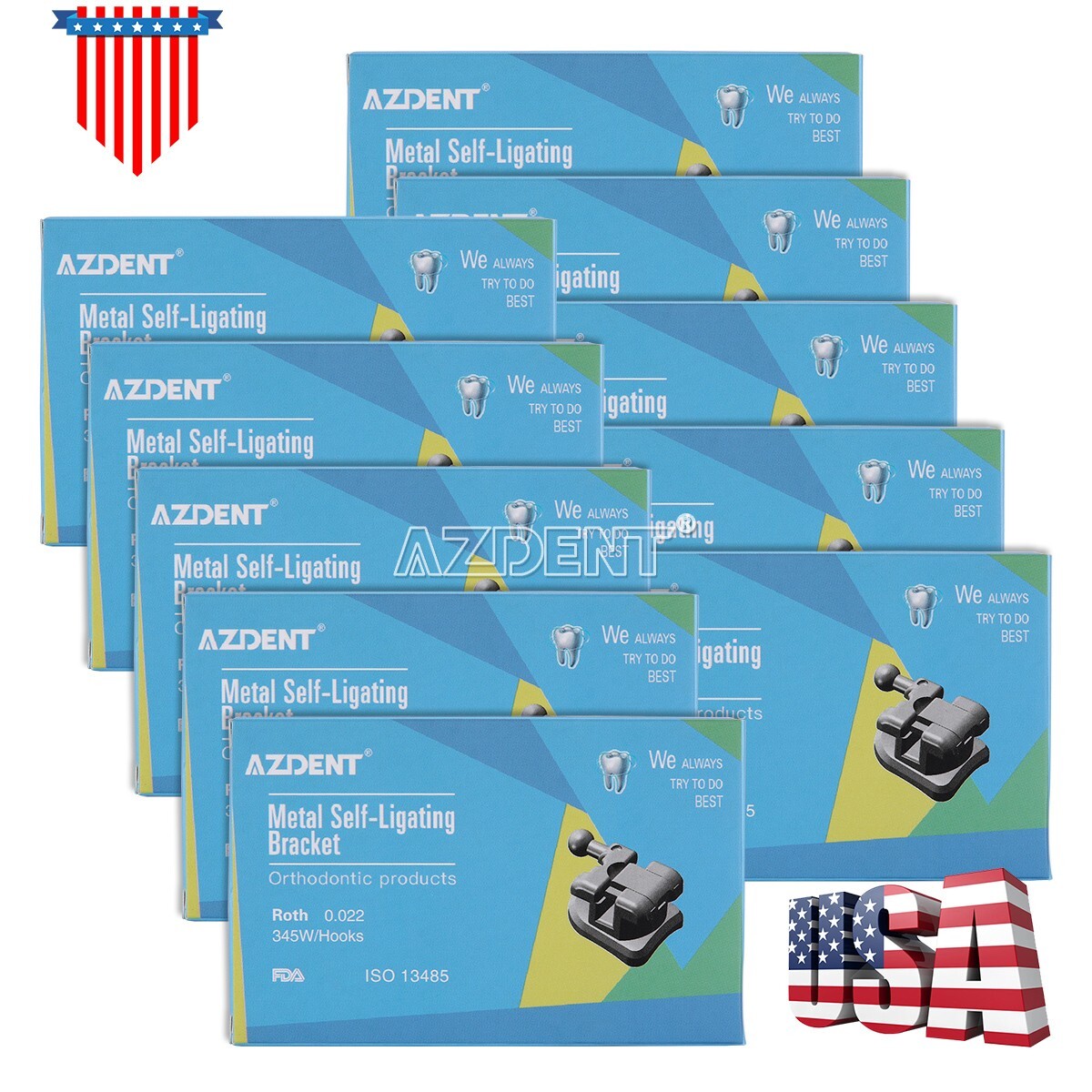 10X AZDENT Dental Orthodontic Self-Ligating Brackets Braces Roth.022 Hooks 3-4-5