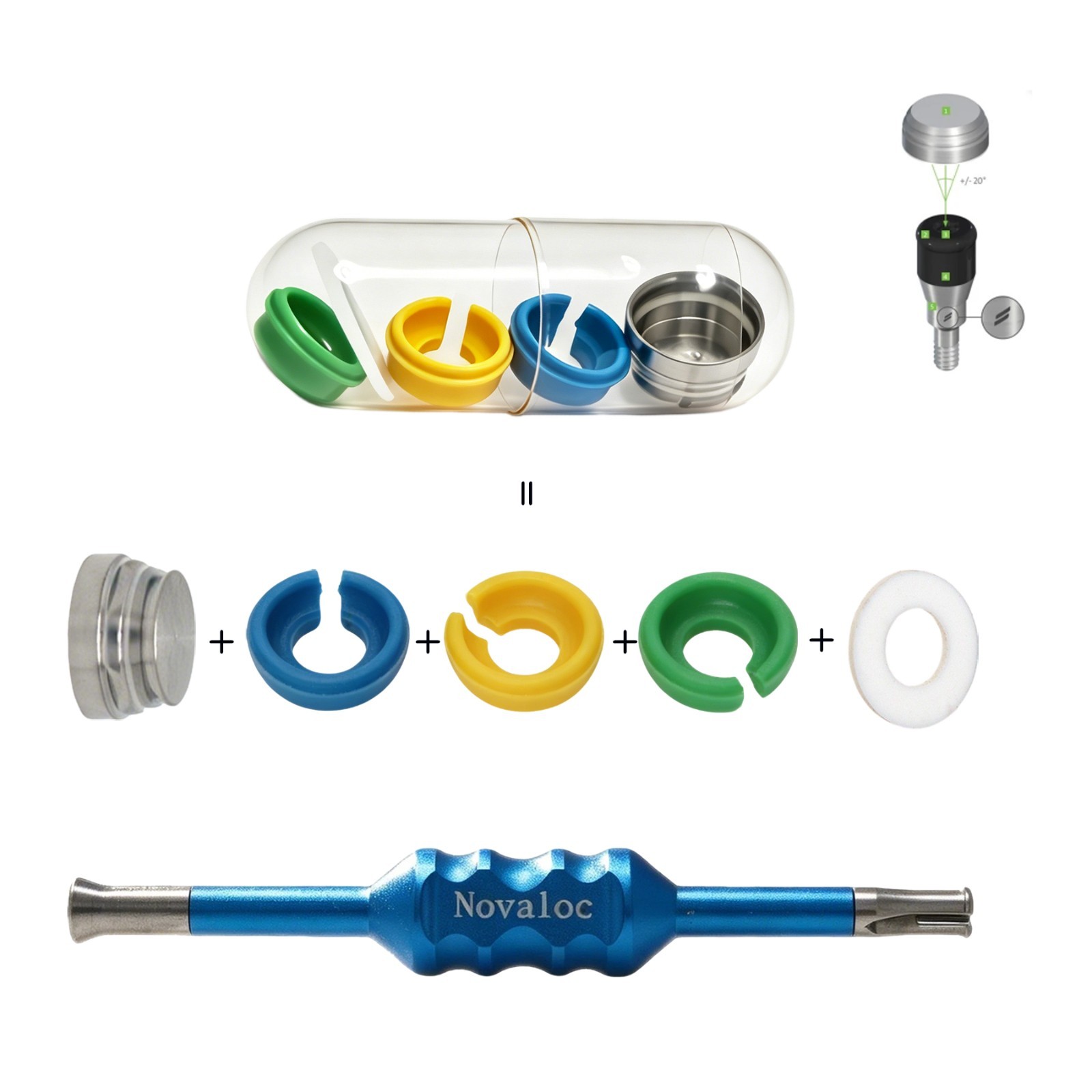 US Dental Novaloc Retention Inserts Caps Peek Locator Mounting & Demounting Tool