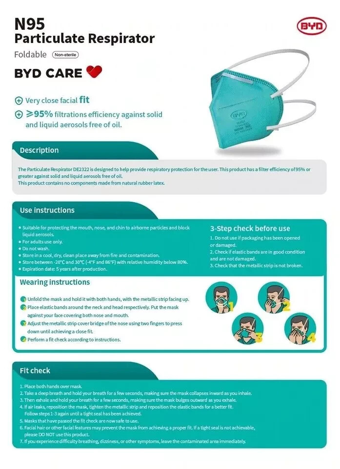 FACE MASK N95 / BYD CARE❤️ N95 📦 CASE of 960PCS📦 48 BOXES PER CASE