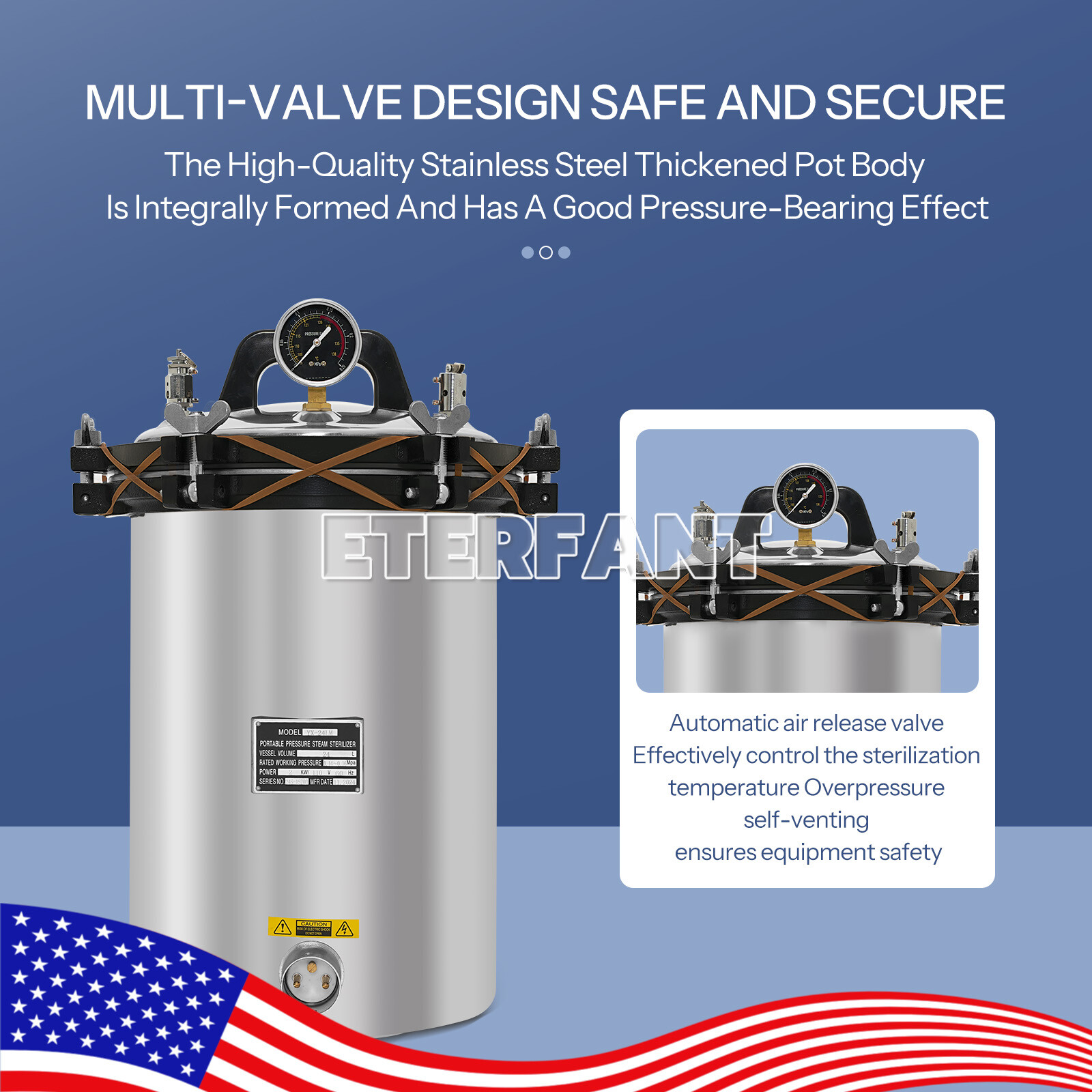 24L Tabletop Medical Steam Sterilizer/Dental Autoclave Steam Sterilizer US