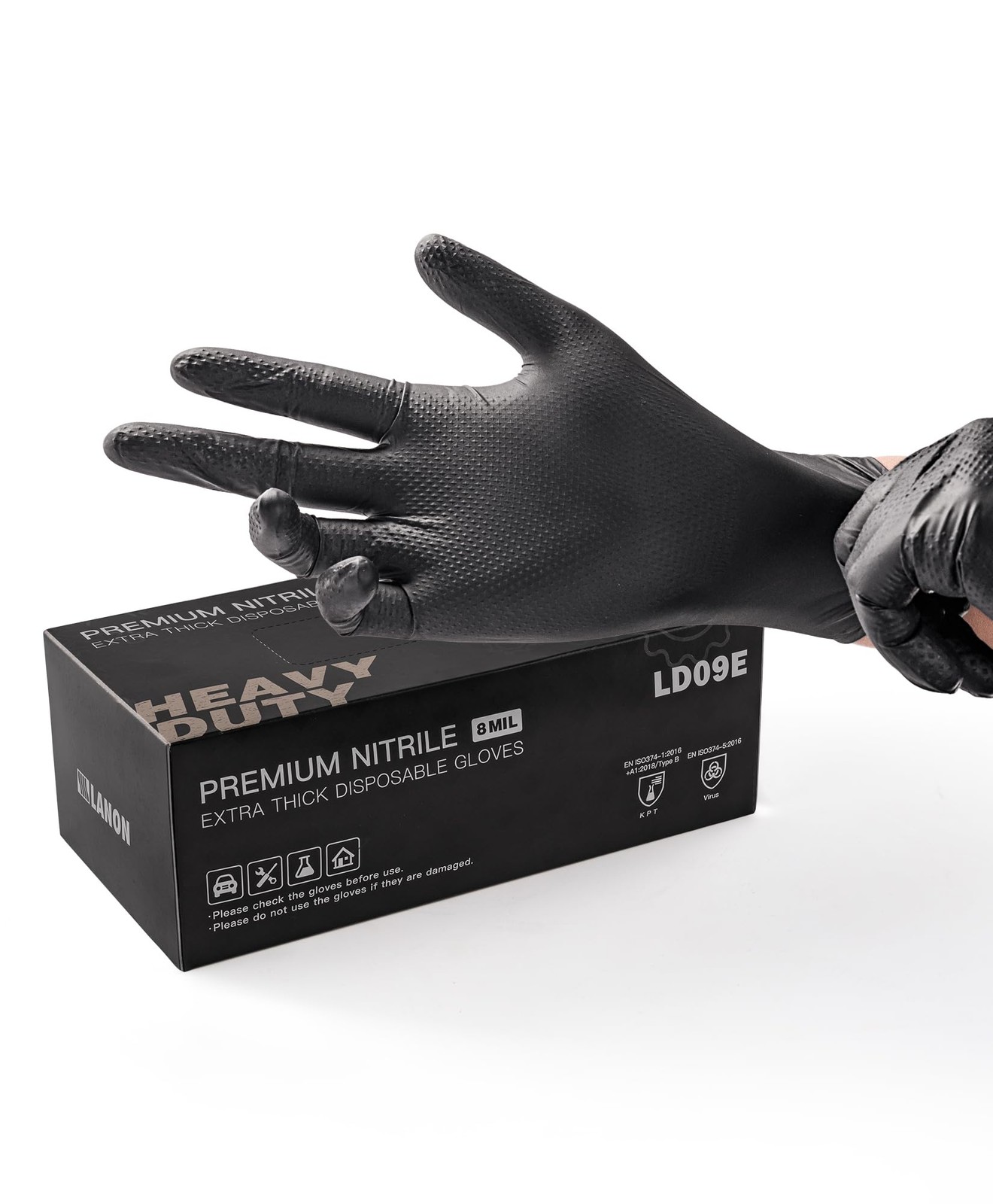 LANON 8 Mil Heavy Duty Black Nitrile Gloves, Food Safe, Latex Free, Mechanic,…