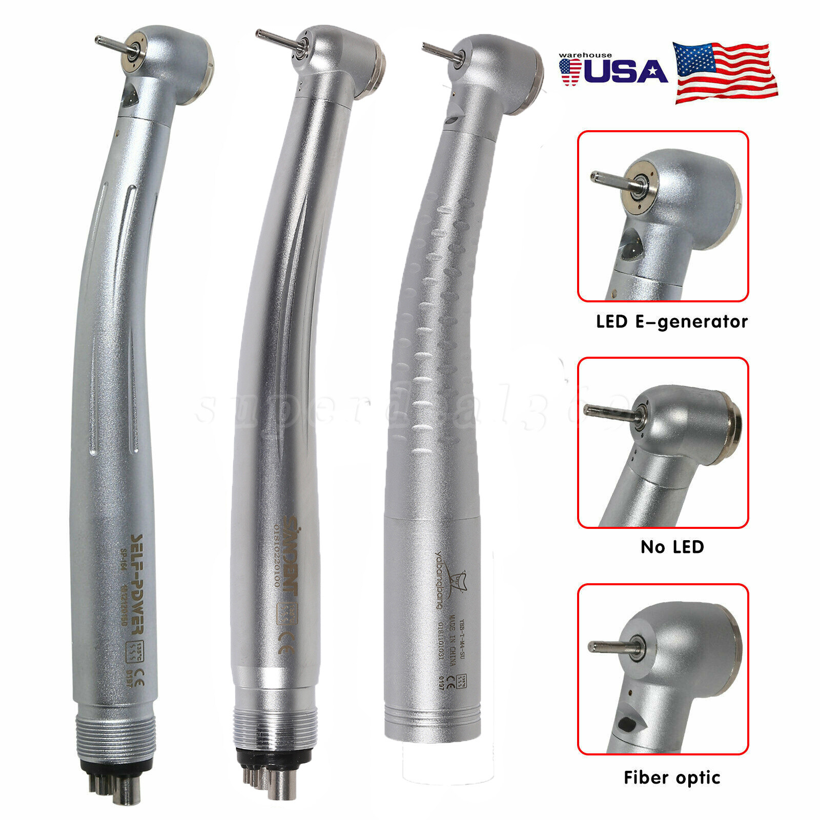 Dental LED /No-LED High Speed Turbine Handpiece Fiber Optic/E-generator 4Hole